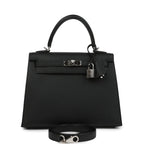 Hermes Kelly Sellier 25 Black Epsom Palladium Hardware