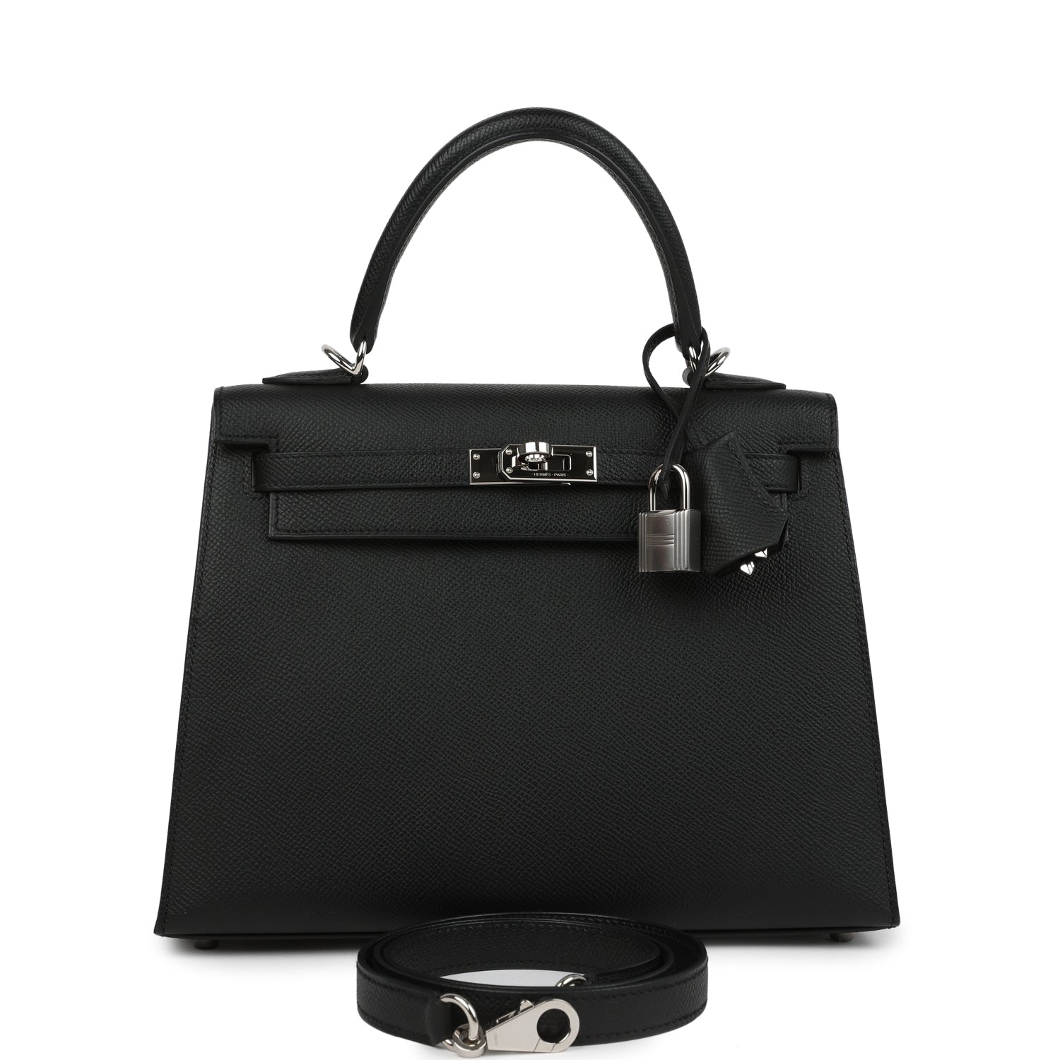 Hermes Kelly Sellier 25 Black Epsom Palladium Hardware