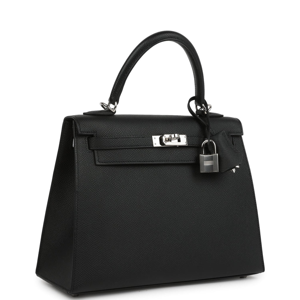 Hermes Kelly Sellier 25 Black Epsom Palladium Hardware