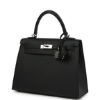 Hermes Kelly Sellier 25 Black Epsom Palladium Hardware