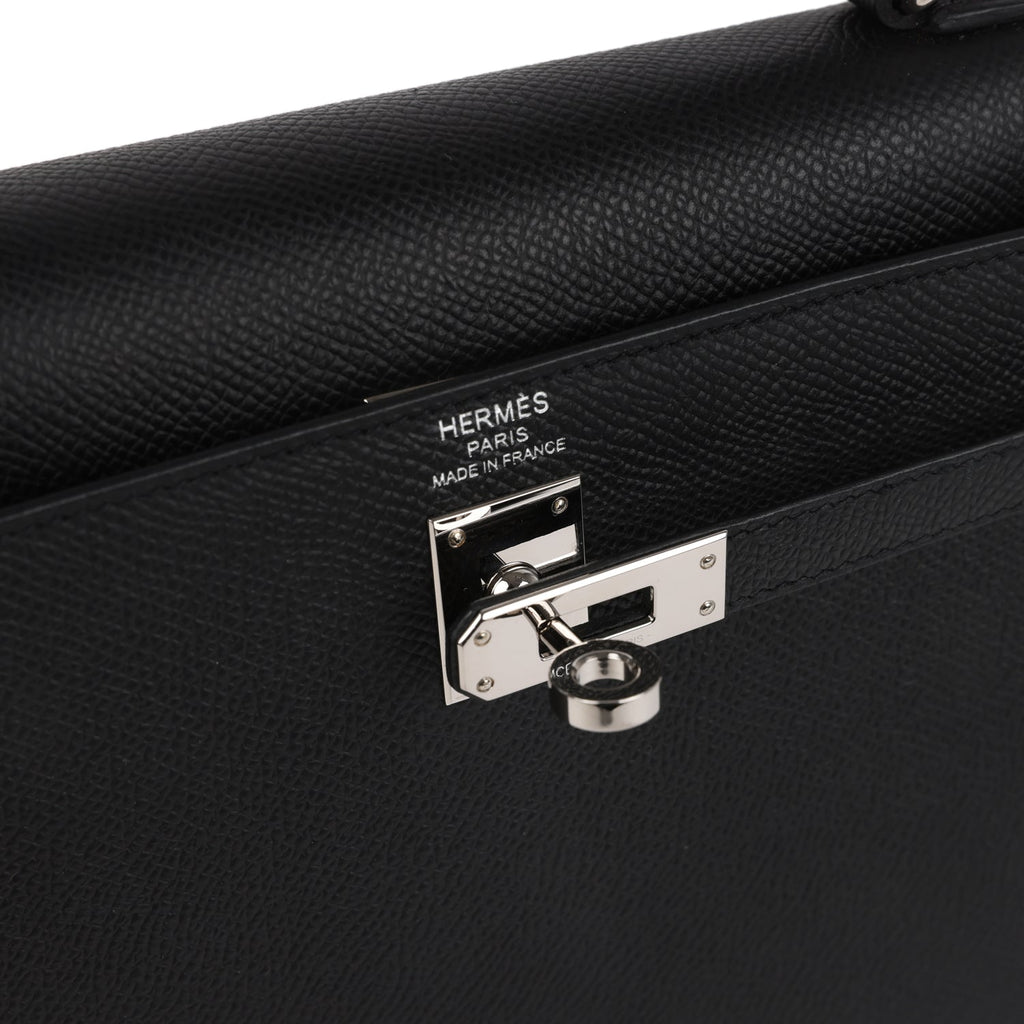 Hermes Kelly Sellier 25 Black Epsom Palladium Hardware