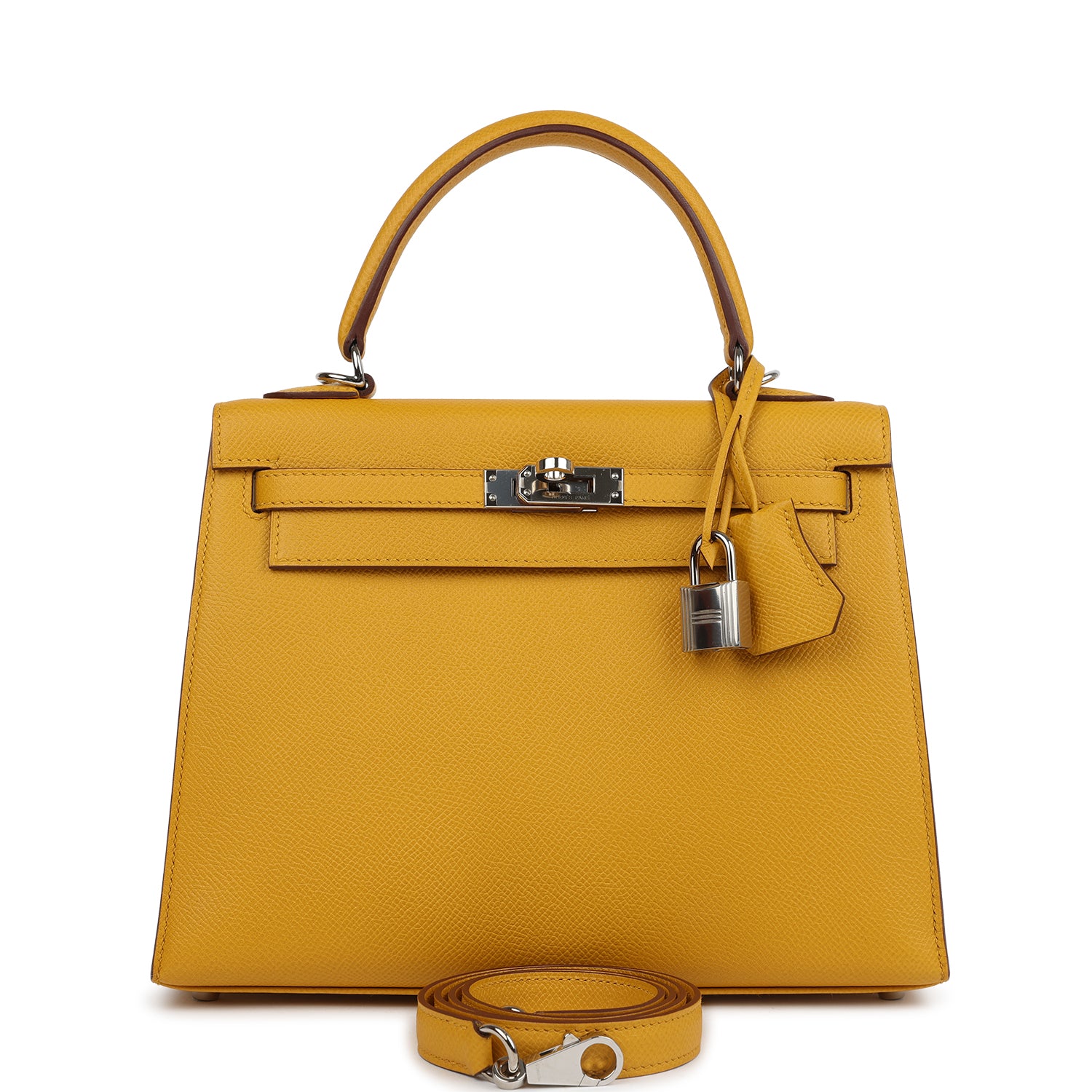 Hermes Kelly Sellier 25 Jaune Ambre Epsom Palladium Hardware