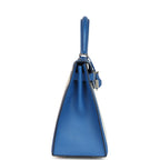 Hermes Kelly Sellier 28 Bleu France Swift and Ecru-Bleu Bill Toile H Canvas Palladium Hardware