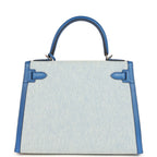 Hermes Kelly Sellier 28 Bleu France Swift and Ecru-Bleu Bill Toile H Canvas Palladium Hardware