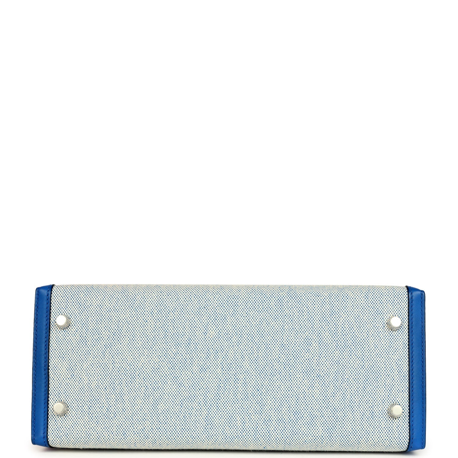 Hermes Kelly Sellier 28 Bleu France Swift and Ecru-Bleu Bill Toile H Canvas Palladium Hardware