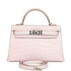 Hermes Kelly Sellier 20 Mauve Pale Boreal Satin Alligator Palladium Hardware