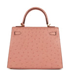 Hermes Kelly Sellier 25 Terre Cuite Ostrich Gold Hardware