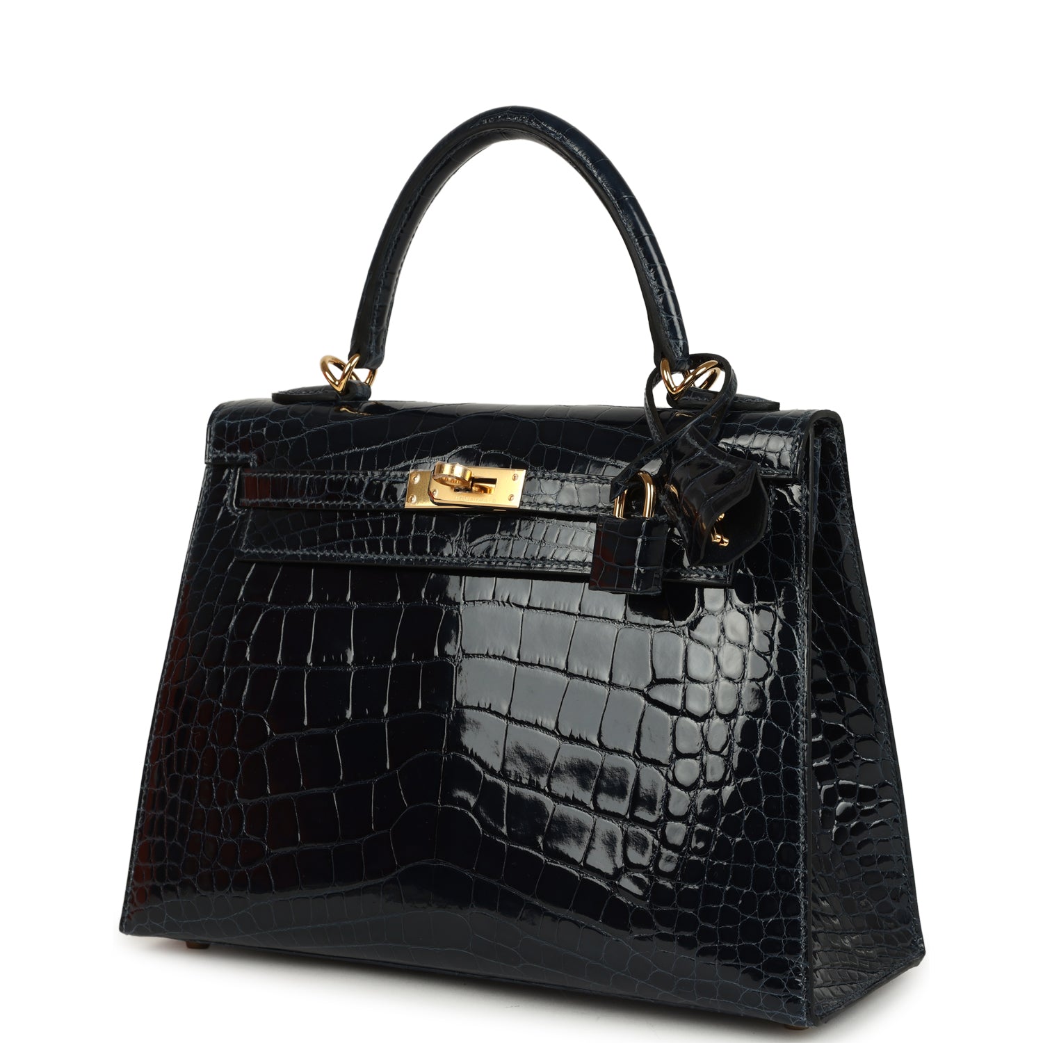 Hermes Kelly Sellier 25 Bleu Baltique Shiny Alligator Gold Hardware