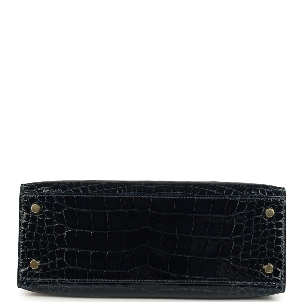 Hermes Kelly Sellier 25 Bleu Baltique Shiny Alligator Gold Hardware