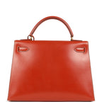 Vintage Hermes Kelly Sellier 32 Brique Box Gold Hardware