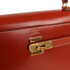 Vintage Hermes Kelly Sellier 32 Brique Box Gold Hardware