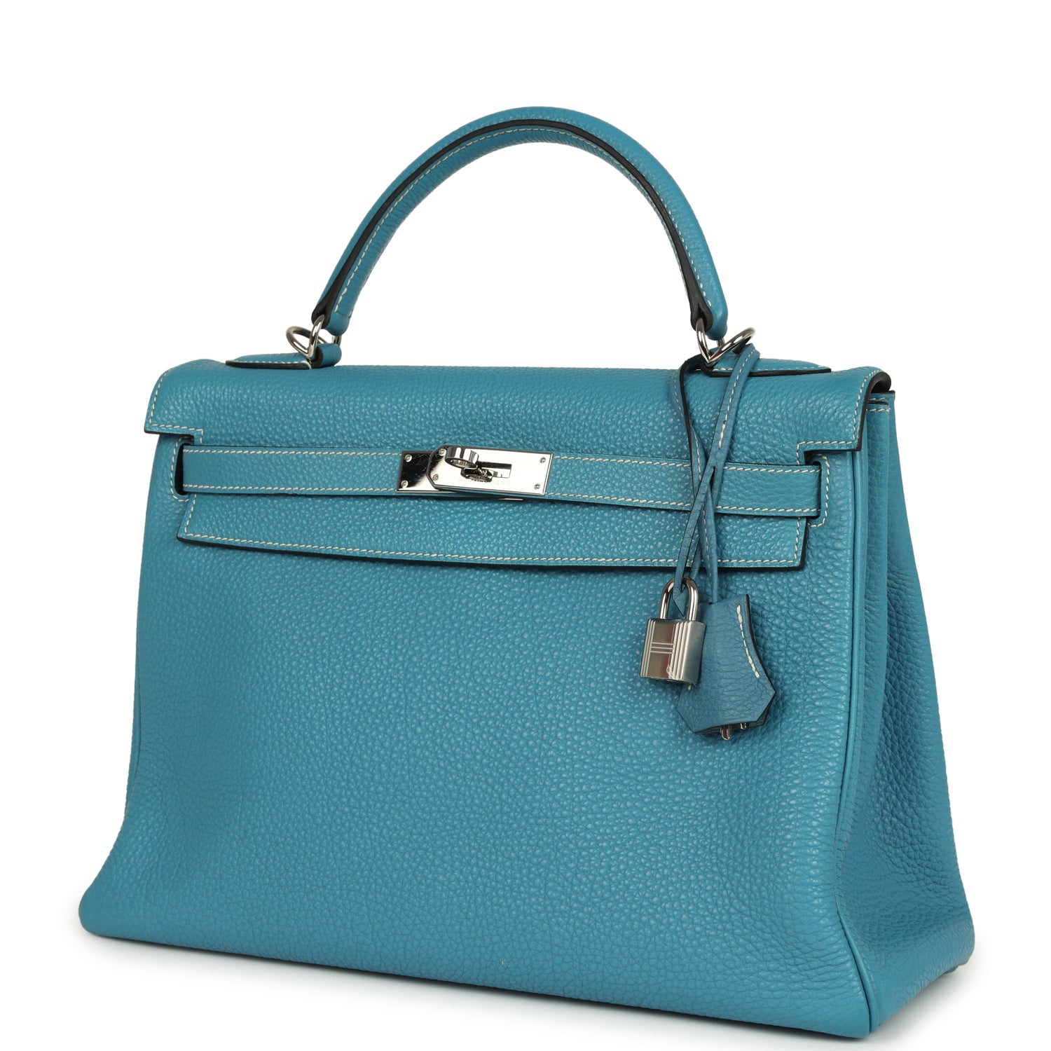 Vintage Hermes Kelly Retourne 32 Blue Jean Togo Palladium Hardware
