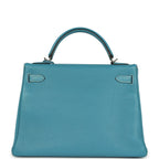 Vintage Hermes Kelly Retourne 32 Blue Jean Togo Palladium Hardware