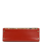 Vintage Hermes "Kimono" Kelly Sellier 32 Brique Box and Embroidered Silk Gold Hardware