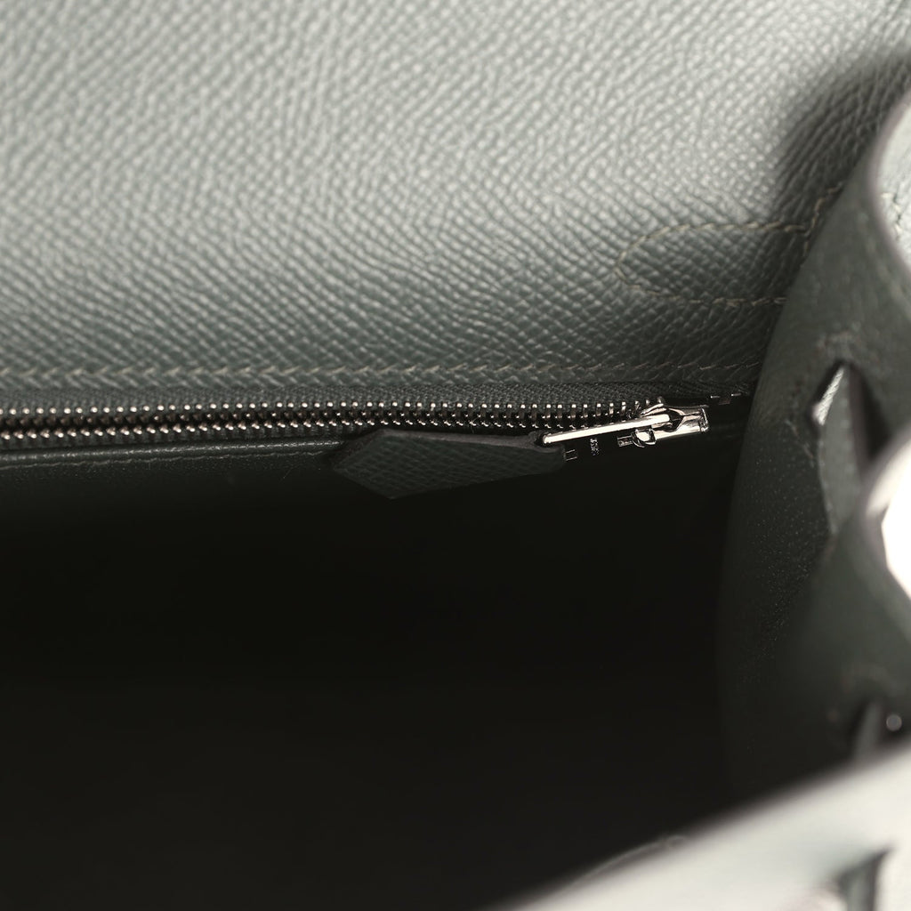 Hermes Kelly Sellier 25 Tri-Color Black, Vert Amande and Vert Mangrove Epsom Palladium Hardware