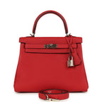 Hermes Kelly Retourne 25 Rouge Casaque Togo Palladium Hardware