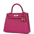 Hermes Special Order (HSS) Kelly Sellier 25 Rose Pourpre Verso Epsom Permabrass Hardware