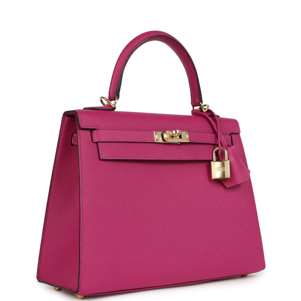 Hermes Special Order (HSS) Kelly Sellier 25 Rose Pourpre Verso Epsom Permabrass Hardware