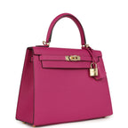 Hermes Special Order (HSS) Kelly Sellier 25 Rose Pourpre Verso Epsom Permabrass Hardware