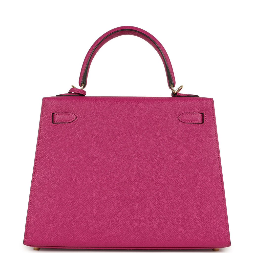 Hermes Special Order (HSS) Kelly Sellier 25 Rose Pourpre Verso Epsom Permabrass Hardware