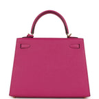 Hermes Special Order (HSS) Kelly Sellier 25 Rose Pourpre Verso Epsom Permabrass Hardware