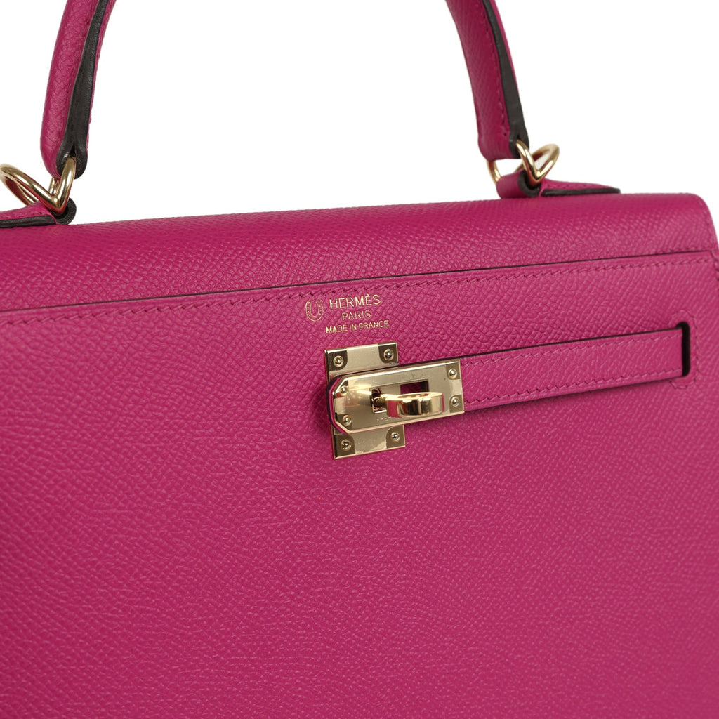 Hermes Special Order (HSS) Kelly Sellier 25 Rose Pourpre Verso Epsom Permabrass Hardware