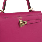 Hermes Special Order (HSS) Kelly Sellier 25 Rose Pourpre Verso Epsom Permabrass Hardware