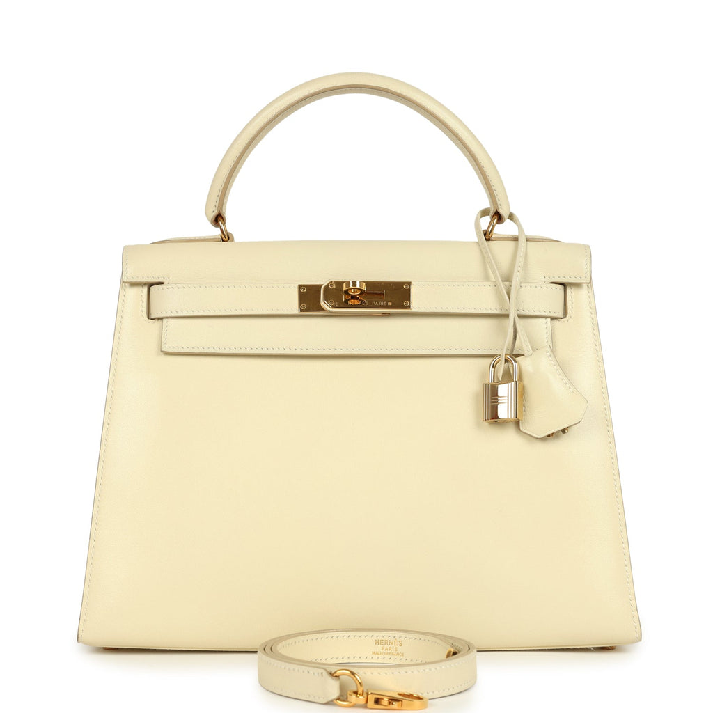 Vintage Hermes Kelly Sellier 28 Parchemin Box Gold Hardware