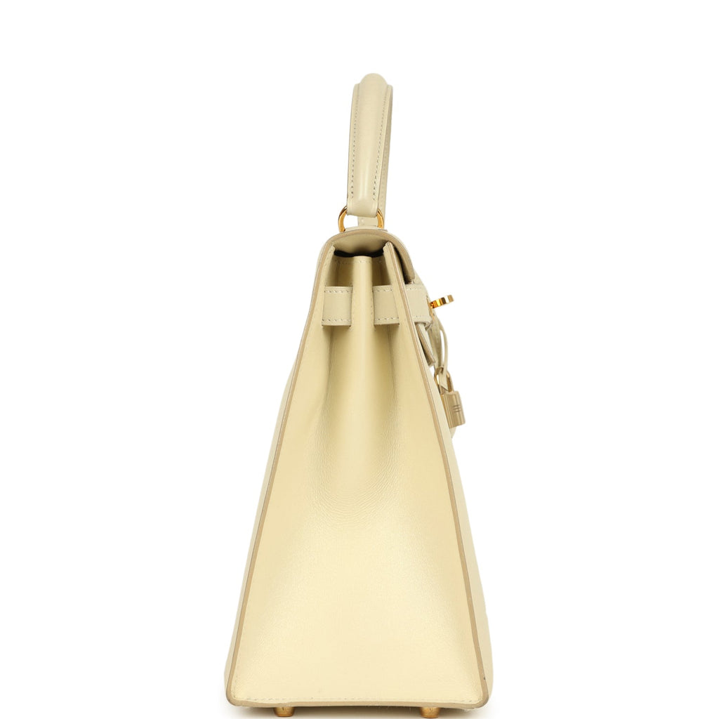 Vintage Hermes Kelly Sellier 28 Parchemin Box Gold Hardware