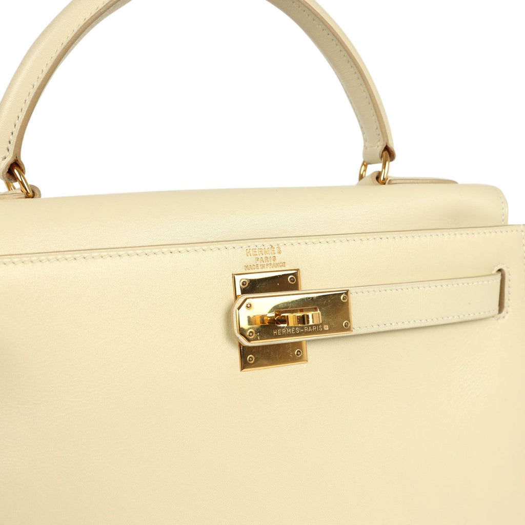 Vintage Hermes Kelly Sellier 28 Parchemin Box Gold Hardware