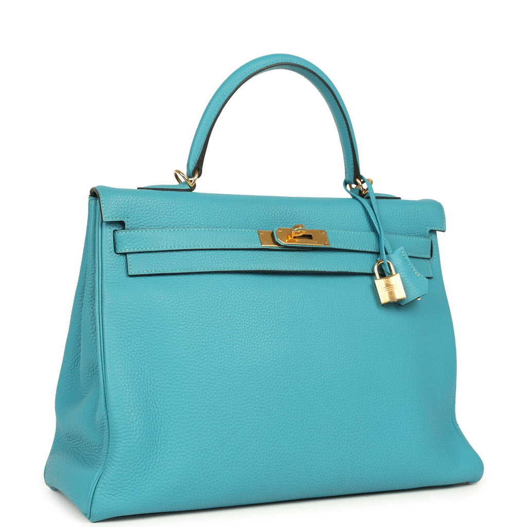 Hermes Kelly Retourne 35 Turquoise Togo Gold Hardware