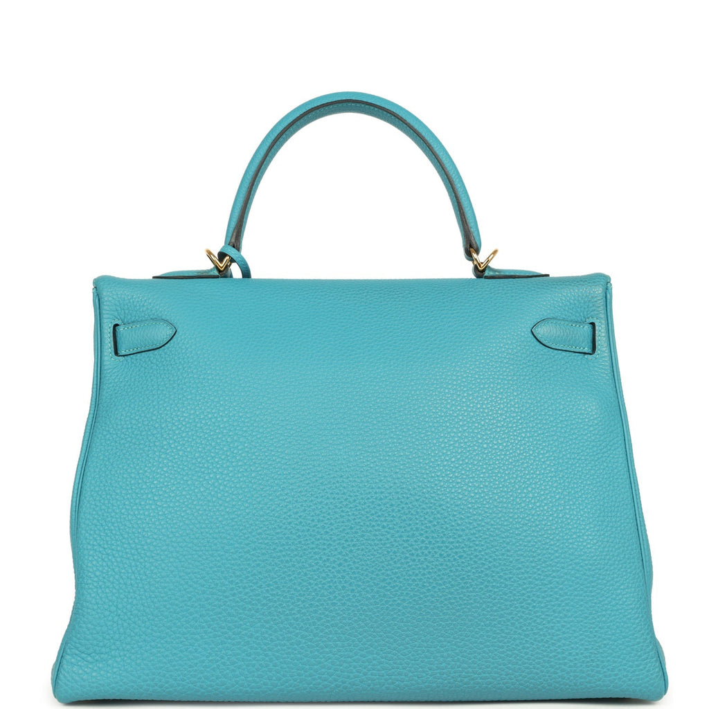 Hermes Kelly Retourne 35 Turquoise Togo Gold Hardware