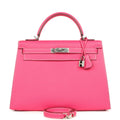 Hermes Candy Kelly Sellier 32 Rose Tyrien Epsom Palladium Hardware
