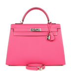 Hermes Candy Kelly Sellier 32 Rose Tyrien Epsom Palladium Hardware