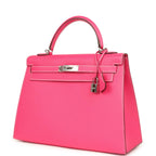 Hermes Candy Kelly Sellier 32 Rose Tyrien Epsom Palladium Hardware