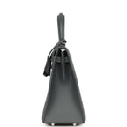 Hermes Kelly Sellier 25 Casaque Etoilee Ardoise Epsom, Black Tadelakt and Vert Peppermint Chevre Mysore Palladium Hardware