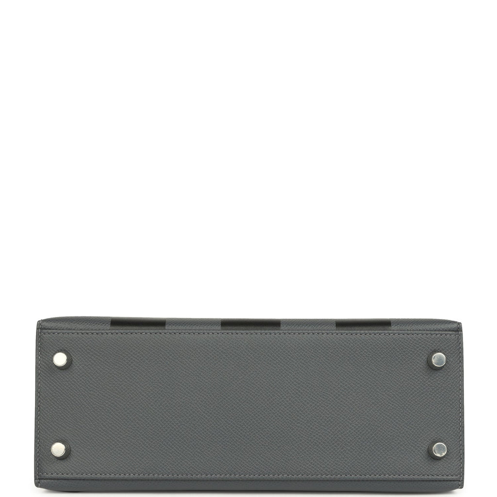 Hermes Kelly Sellier 25 Casaque Etoilee Ardoise Epsom, Black Tadelakt and Vert Peppermint Chevre Mysore Palladium Hardware