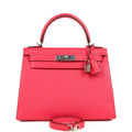 Hermes Kelly Sellier 28 Rose Extreme Epsom Palladium Hardware
