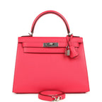 Hermes Kelly Sellier 28 Rose Extreme Epsom Palladium Hardware
