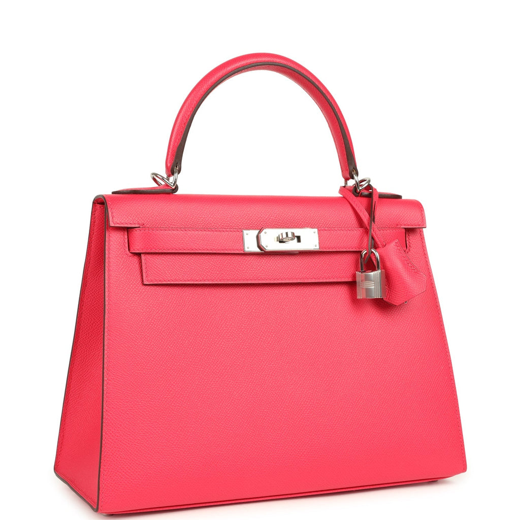 Hermes Kelly Sellier 28 Rose Extreme Epsom Palladium Hardware