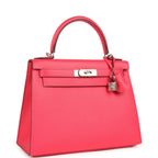 Hermes Kelly Sellier 28 Rose Extreme Epsom Palladium Hardware