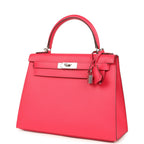 Hermes Kelly Sellier 28 Rose Extreme Epsom Palladium Hardware