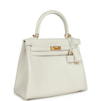 Hermes Kelly Retourne 25 New White Swift Gold Hardware