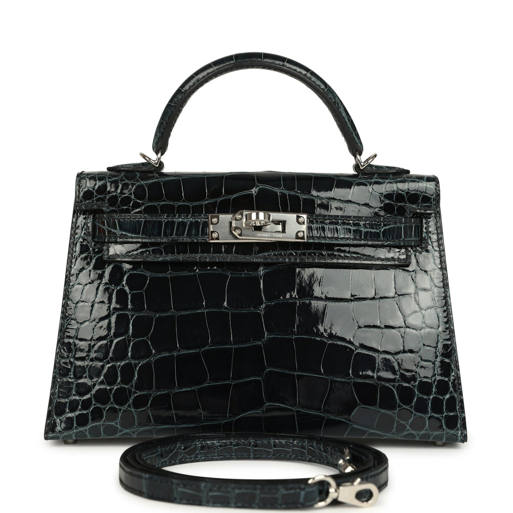 Hermes Special Order (HSS) Kelly Sellier 20 Vert Rousseau Verso Shiny Alligator Mississippiensis Palladium Hardware