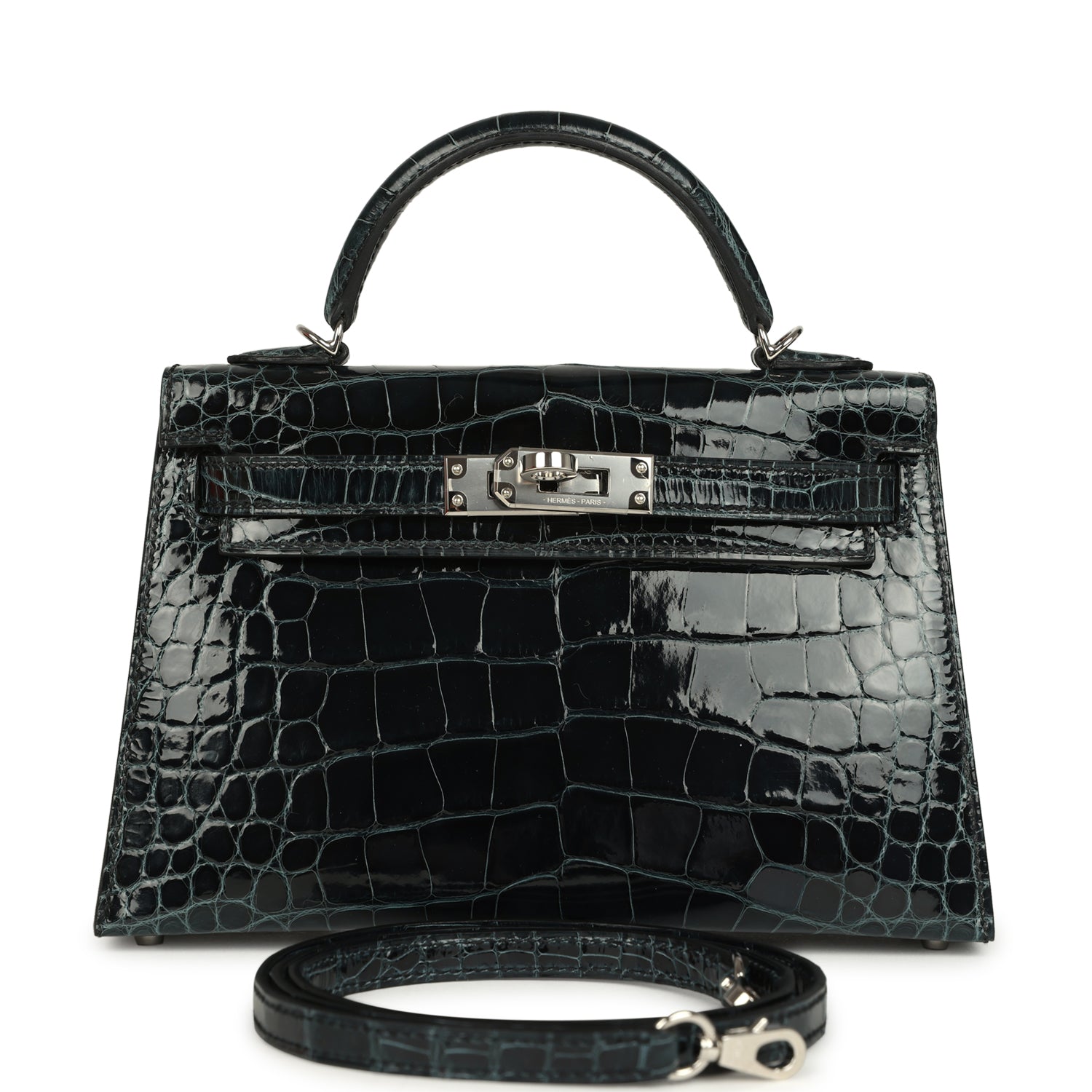 Hermes Special Order (HSS) Kelly Sellier 20 Vert Rousseau Verso Shiny Alligator Mississippiensis Palladium Hardware