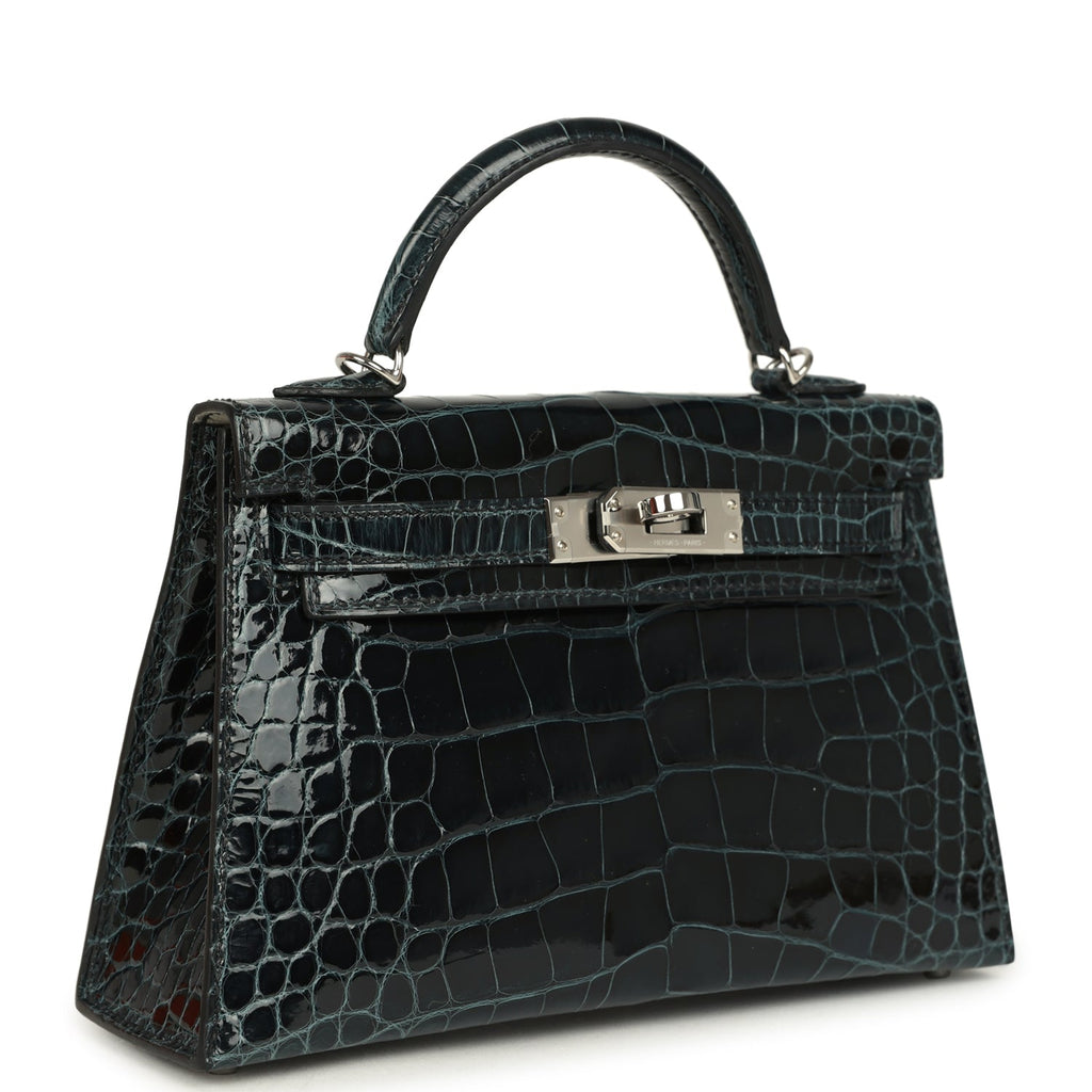 Hermes Special Order (HSS) Kelly Sellier 20 Vert Rousseau Verso Shiny Alligator Mississippiensis Palladium Hardware