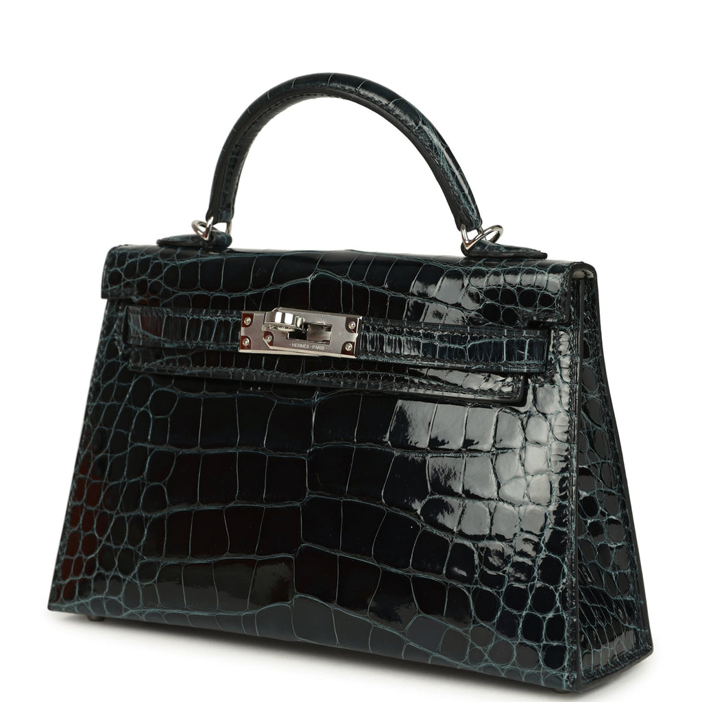 Hermes Special Order (HSS) Kelly Sellier 20 Vert Rousseau Verso Shiny Alligator Mississippiensis Palladium Hardware