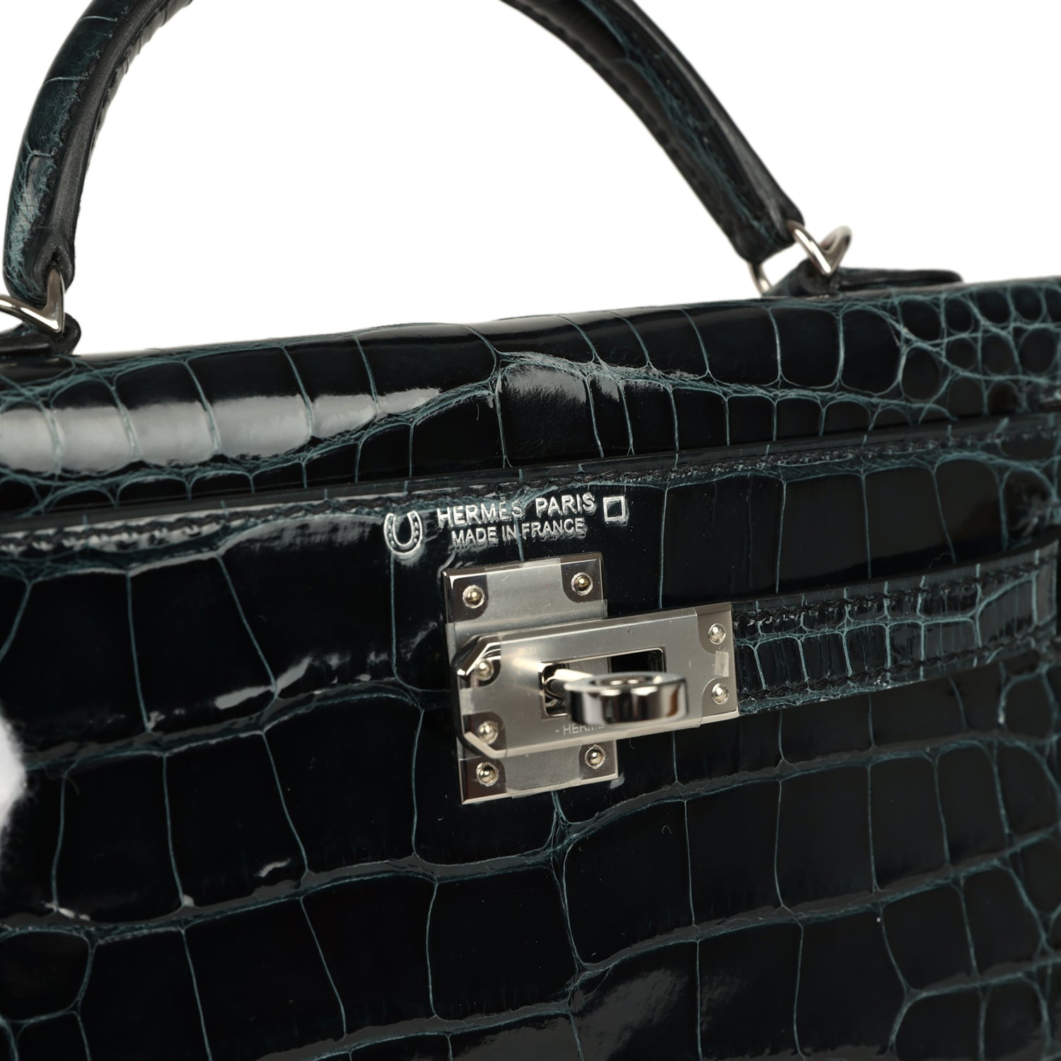 Hermes Special Order (HSS) Kelly Sellier 20 Vert Rousseau Verso Shiny Alligator Mississippiensis Palladium Hardware