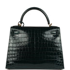 Hermes Kelly Sellier 28 Vert Cypres Shiny Niloticus Crocodile Gold Hardware
