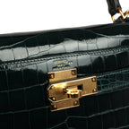 Hermes Kelly Sellier 28 Vert Cypres Shiny Niloticus Crocodile Gold Hardware